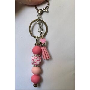 Pink Beaded Keychain with Tassel